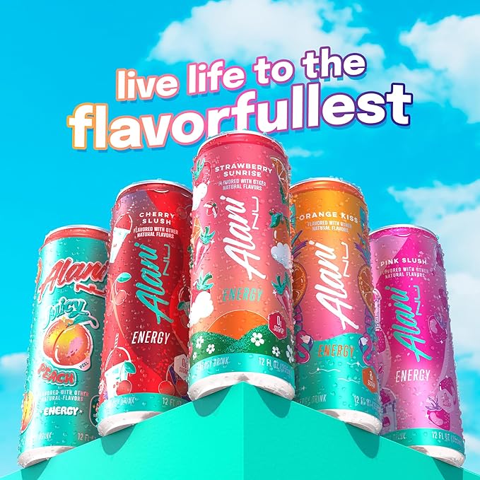 Alani Nu STRAWBERRY SUNRISE Sugar Free Low Calorie Energy Drinks 200mg Caffeine Biotin B Vitamins Zero Sugar 10 Calories 12 Fl Oz Cans 12 Pack