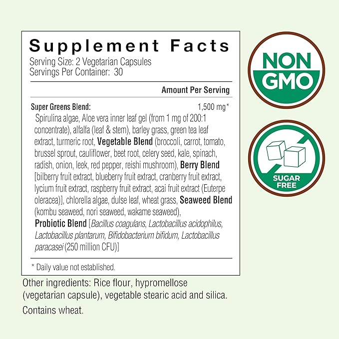 COUNTRY FARMS Super Greens Vegicaps 32 Super Foods Whole Food Supplement Greens Fruit Vegetables Mushrooms &amp Probiotics Rich in Antioxidants &amp Phytonutrients 120 Count 60 Servings