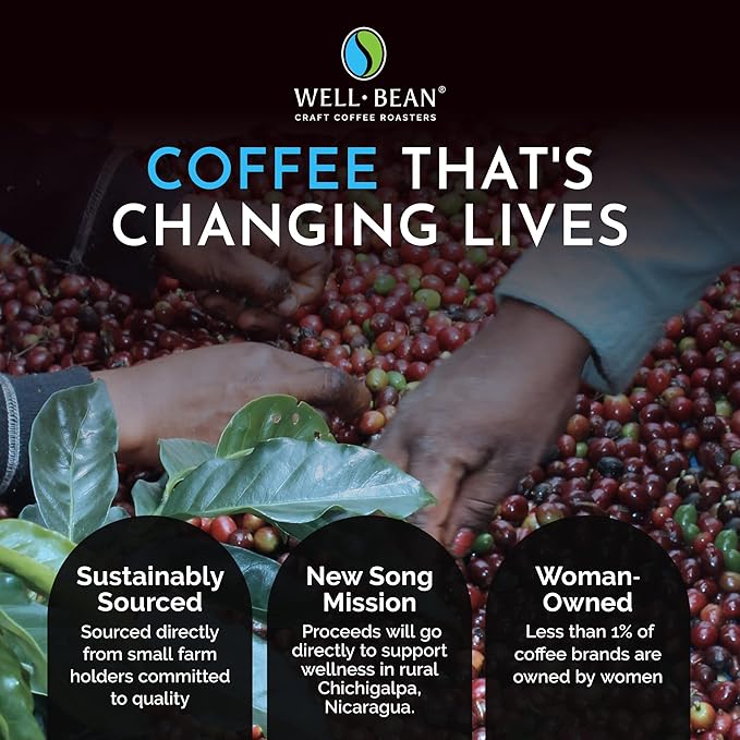 Well-Bean Coffee - Slay the Day Ground Coffee Dark Brazilian Coffee Vegan Coffee Grounds Gluten-Free and Keto Friendly Dark Roasted Coffee 2 lb Coffee