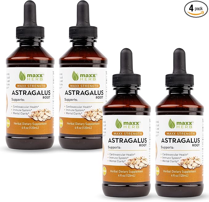 Maxx Herb Astragalus Root Extract - Max Strength Liquid Tincture Absorbs Better Than Capsules or Powder for Immune Support and Mental Clarity - 4 Bottles 4 Oz Each (240 Servings)