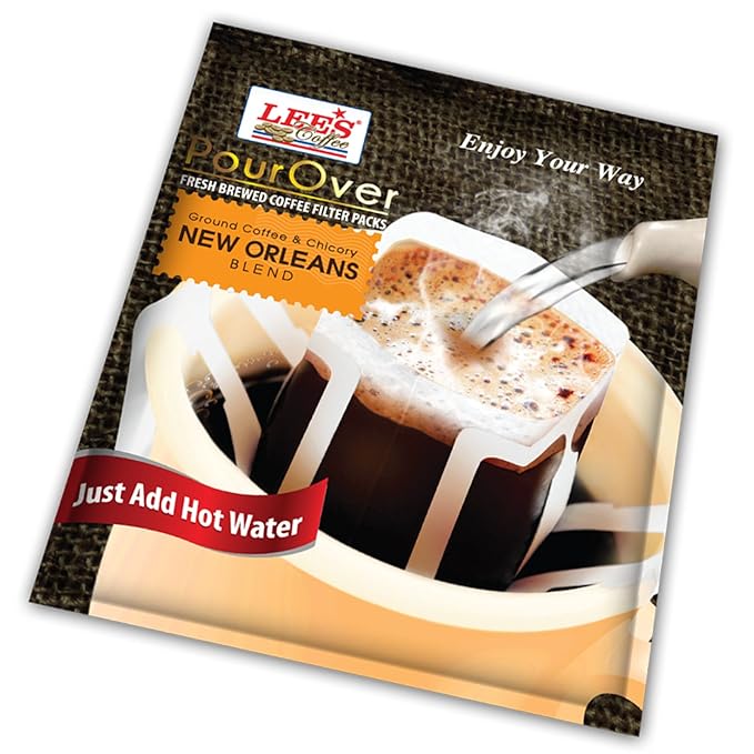 Lee's Coffee Pourover Fresh Ground Filter Packs New Orleans Blend  18 Count -Packaging may vary