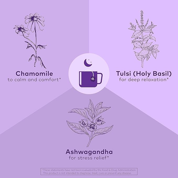 ORGANIC INDIA Tulsi Sleep Herbal Tea - Holy Basil Ashwagandha Chamomile Night Time Tea for Bedtime Stress Relieving &amp Relaxing Immune Support USDA Certified Organic - 18 Infusion Bags 6 Pac