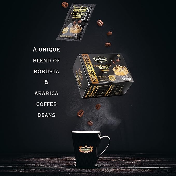 King Coffee Iced Black Instant Coffee - Finely Ground Robusta and Arabica Blend from Vietnam | 10 Sachets (0.56 oz/16g each) | 5.6 oz (Pack of 3)