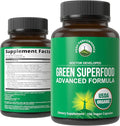 Organic Super Greens 150 Capsules - Green Juice Superfood Supplement with 25 All Natural Organic Ingredients. Max Energy and Detox Super Food Pills with Spirulina Spinach Kale Turmeric Probiotics