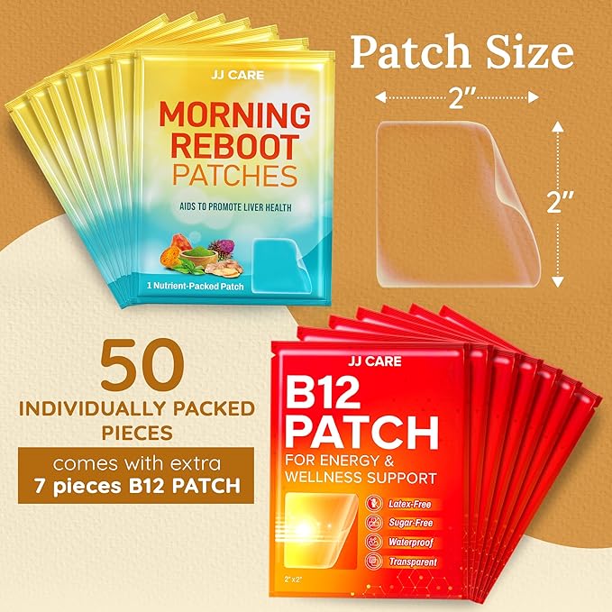 JJ CARE Morning Reboot Patch 50 pcs Individually Wrapped (with 7 pcs B12) Wake Up with EaseBest Before &amp Post Party Skin-Friendly Recovery Formula