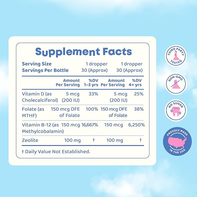 JoySpring LingoLeap B9 – L-Methylfolate 5-MTHF Plus Methyl B12 Kids Drops | MTHFR Supplement | Dual Action Formula – Methylcobalamin B12 Zeolite Drops | Grape-Flavored Vitamins | Ages 3+