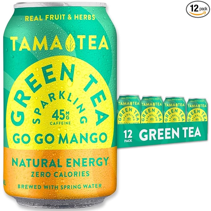 Unsweetened Sparkling Green Tea by Tama Tea - Organic Go Go Mango Iced Green Tea Zero Calories &amp Zero Carbs | 45mg Caffeine No Artificial Ingredients 12 oz (12-Pack)