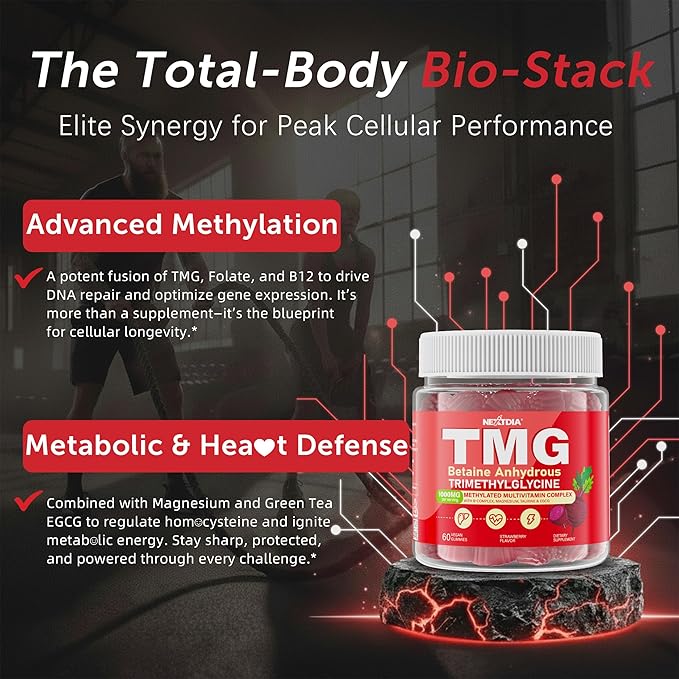 2Pack TMG Gummies 1000mg Betaine Anhydrous + Methylated Multivitamin &amp B Complex Methylated(Methylfolate B12 B6) Magnesium Taurine - Essential Trimethylglycine for Homocysteine Levels Brain En