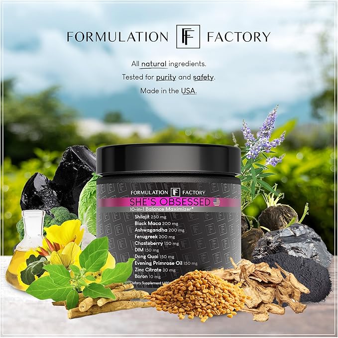 Formulation Factory Hormone Balance for Women - She's Obsessed Vitality Complex with Maca Root &amp Ashwagandha - Libido &amp Mood Support - 120 Capsules 2 Month Supply