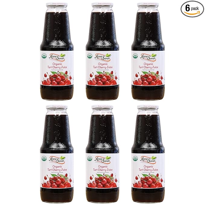 Anna and Sarah 33.8 Oz Organic Tart Cherry Juice - Glass Bottle (6 Pack) No Sugar Added No Artificial Colors No Preservatives No Flavors AddedNOT from Concentrate