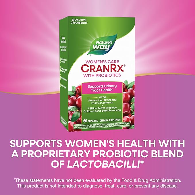 Nature's Way Women's Care CranRx with Probiotics Supports Urinary Health* Vitamin C Cranberry 7 Billion Live Cultures per 2-Capsule Serving 60 Capsules (Packaging May Vary)