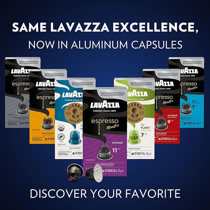 Lavazza TIERRA AMAZONIA USDA ORGANIC Espresso Aluminum Capsules Compatible- Nespresso Original MachinesMedium Roast 100% ArabicaRound &amp Balancedchocolate &amp caramel Intensity 8 of 13(Pack of
