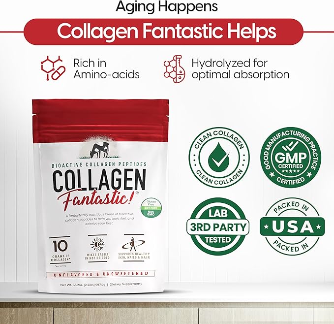 Collagen Peptides Powder Unflavored 2.2lb – Grass-Fed Bovine Protein for Joints Bones &amp Skin – Type I &amp III Hydrolyzed Collagen – Gluten-Free Non-GMO &amp Soy-Free – 90 Servings