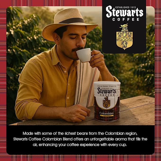 Stewarts Colombian Light Medium Roast Ground Coffee Blend - Mild Bright Tasty Flavored Gourmet Coffee Grounds - Great for Hot Cold Brew Morning Breakfast Cafe &amp More (23oz Pack of 6 Cans)