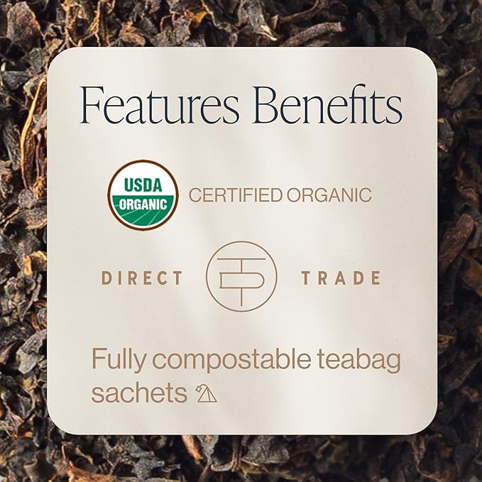 Rishi Tea English Breakfast Tea - Organic Sachet Tea Bags Energizing &amp Caffeinated Pure Black Tea Ideal for Hot or Iced Tea - 15 Count (Pack of 6)