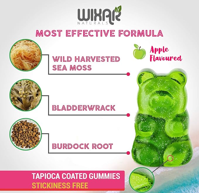 Sea Moss Gummies - Natural Irish Sea Moss and Bladderwrack with Burdock Gummy - 60 Gummies - Vegan - Healthy Immune Gut &amp Overall Wellness Support - Herbal Alkaline Supplements