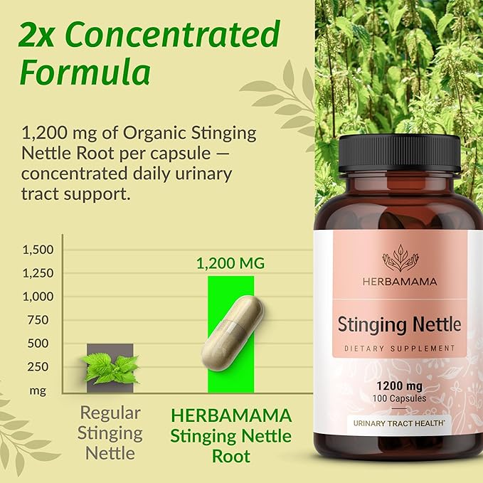 HERBAMAMA Stinging Nettle Capsules - 1200mg Stinging Nettle Root Extract for Urinary Tract Support - Vegan Non-GMO Urtica Dioica Supplement