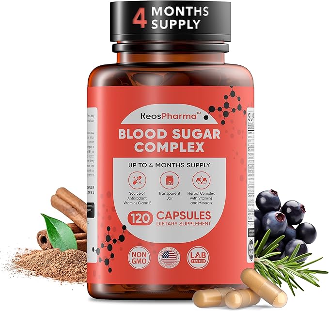 Blood Sugar Supplement 120 Capsules Up to 4 Months Supply with Magnesium Cinnamon Zinc Vitamin CE Biotin and Other