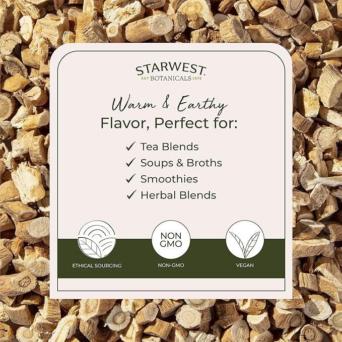 Starwest Botanicals Organic Astragalus Root - Dried Herb for Tea Cut &amp Sifted Certified Kosher Non-GMO - Bulk 1 lb Bag
