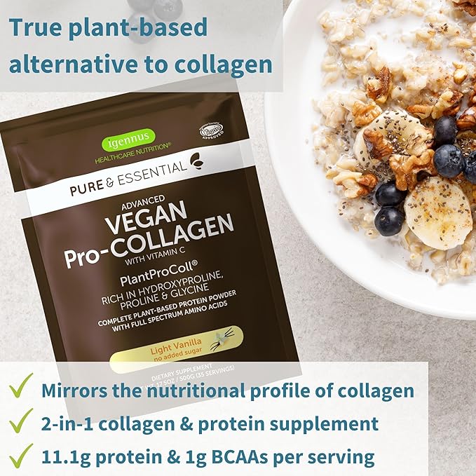 Vegan Vanilla Collagen Protein Powder + Zinc Complex Vegan Bundle for Skin Hair &amp Nails. Complete Collagen Boosting Formula + 25mg Chelated Zinc by Igennus