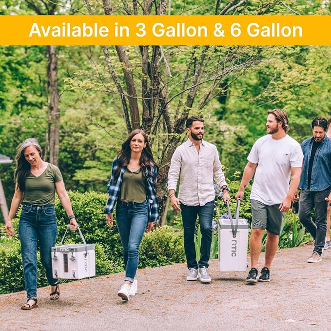 RTIC Halftime Water Cooler Portable Carrier Container Drink Beverage Dispenser Stackable with 2 Taps Bottleless BPA-Free for Sports Camping BBQ Parties Picnic &amp More White