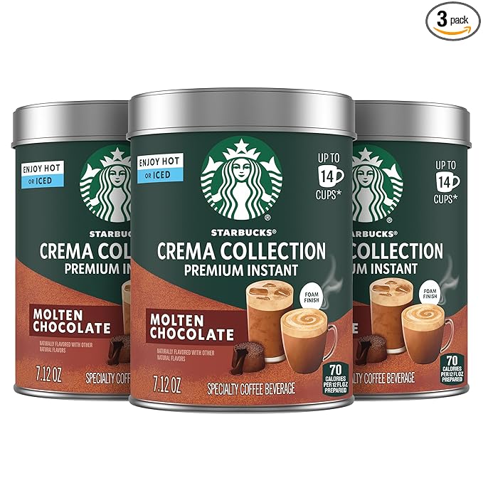 Starbucks Crema Collection Premium Instant Molten Chocolate Flavored Instant Coffee 100% Arabica Beans 3 Tins (7.12 Oz Each) 1.34 lb.