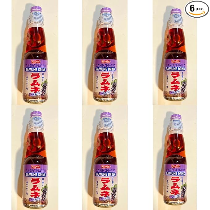 Shirakiku Grape Flavor Carbonated Ramune Dink 6.76 Fl Oz(6 Bottle)