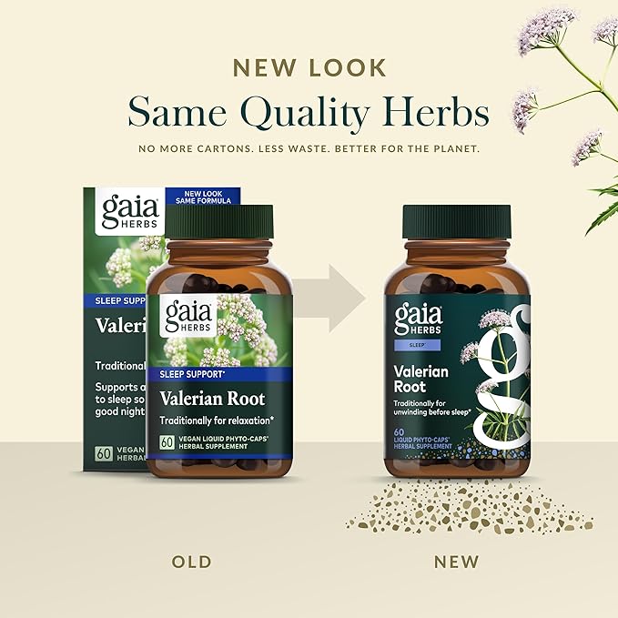 Gaia Herbs Valerian Root - Support for Calm &amp Relaxation to Prepare for Sleep* - with Valerian Root Extract - 60 Vegan Liquid Phyto-Caps (30 Servings)