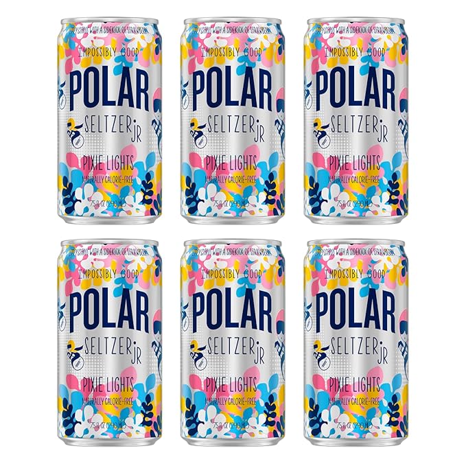 POLAR 100% Natural Seltzer Jr - Pixie Lights - No Sugar Juice or Sweeteners - 7.5 FL OZ 24 Pack - By LastFuel.