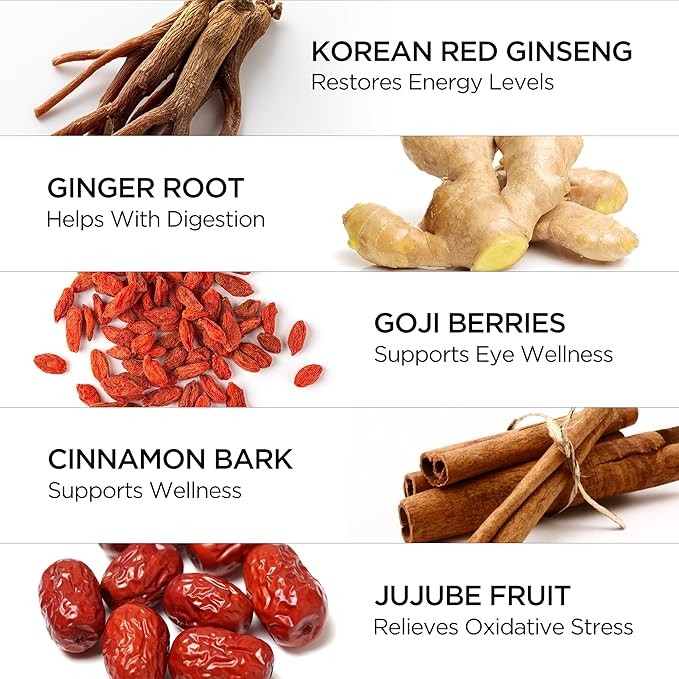 JUNG KWAN JANG Hong Sam Won Korean Red Ginseng Drink | Energy Drink Pre Workout Herbal Tea Ginseng Supplement | Jujube Ginger Cinnamon Goji Berry | Vegan Friendly (20 Count)