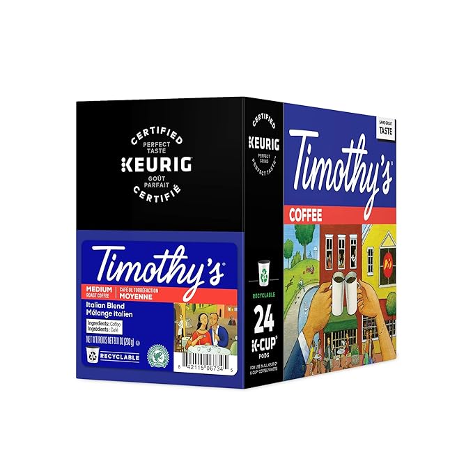Timothy's World Coffee Italian Blend K-Cup Portion Pack for Keurig K-Cup Brewers 24-Count (Pack of 2)(Packaging may vary)