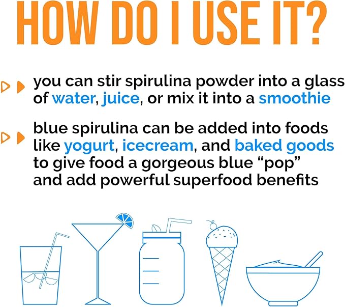 Organic Blue Spirulina Powder - 100% Pure Superfood Blue-Green Algae Natural Food Coloring for Smoothies &amp Protein Drinks - Non GMO Gluten-Free Vegan + USDA Certified 300 Servings No Fishy Sm