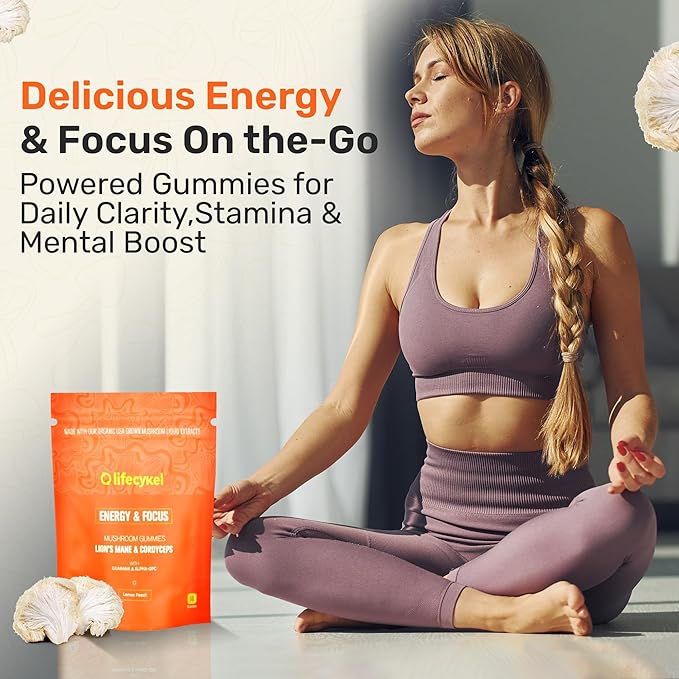 Life Cykel Premium Mushroom Extract Liquid Bundle – Lion’s Mane Cordyceps Reishi Chaga Turkey Tail &amp Shiitake (1oz Each) with Included Energy Gummies (10-Count) for Vitality &amp Mental Clar