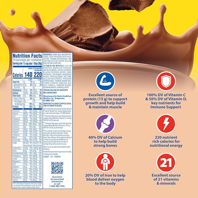 Carnation Breakfast Essentials Ready to Drink with FiberRich Milk Chocolate8 FL OZ Carton(Pack of 48)
