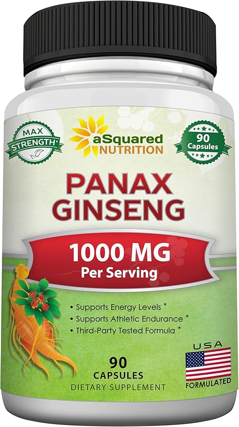 aSquared Nutrition Natural Korean Panax Ginseng (1000mg Max Strength)-90 Capsules Root Extract Complex (Red &amp White) High Dosage Ginsenosides in Seeds Asian Powder SupplementTablet Pills for En