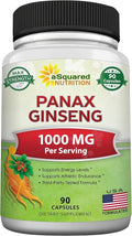 aSquared Nutrition Natural Korean Panax Ginseng (1000mg Max Strength)-90 Capsules Root Extract Complex (Red &amp White) High Dosage Ginsenosides in Seeds Asian Powder SupplementTablet Pills for En