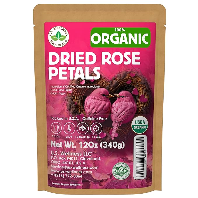 Organic Culinary Rose Petals 12 oz Dried Edible for Tea and Bath
