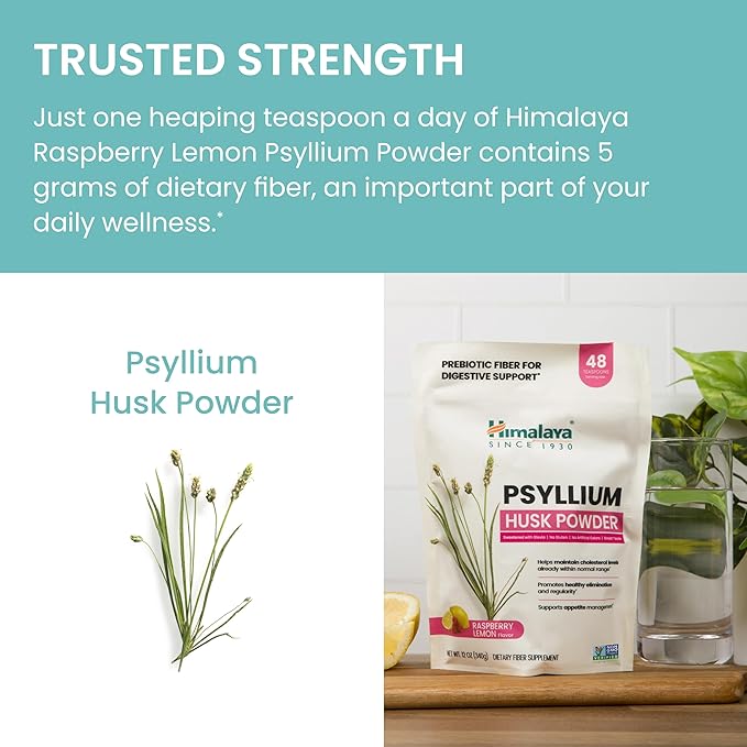 Himalaya Raspberry Lemon Psyllium Husk Powder Daily Fiber Supplement for Digestive Health &amp Regularity Sugar-Free Gluten-Free Vegan No Artificial Colors Easy-to-Mix 12 oz (340 g)