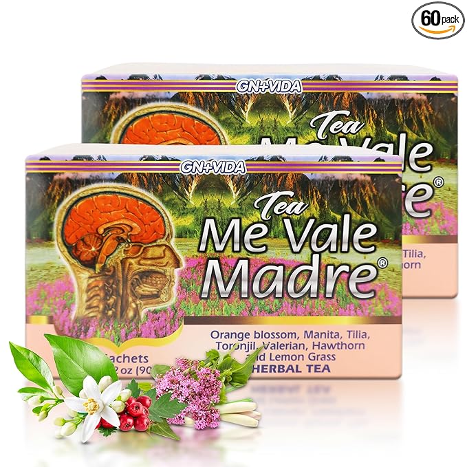 Me Vale Madre Herbal Calming Tea Pack of 2 – 100% Natural Relaxation &amp Stress Relief Blend – Helps Soothe Nerves Ease Tension and Support Better Sleep – 60 Tea Bags Total