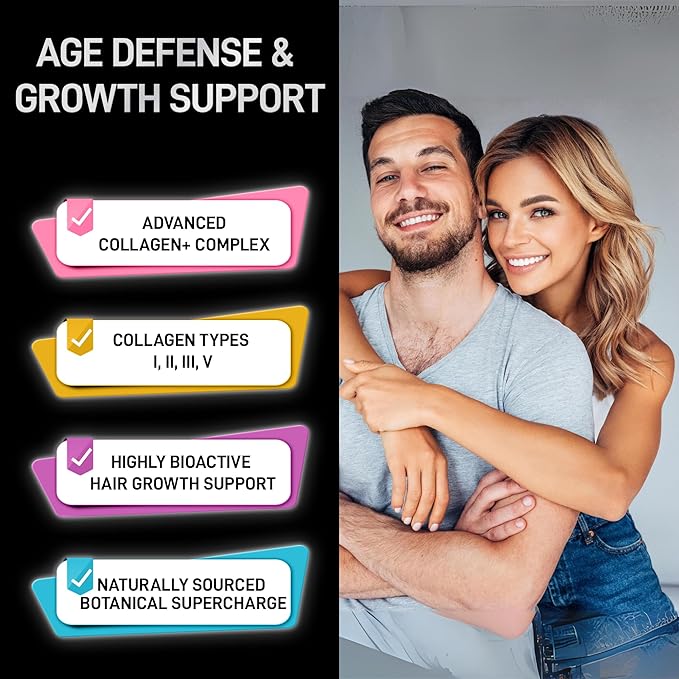 Age Defense Beauty Collagen Matrix - 2000mg Multi Collagen Biotin Keratin Hyaluronic Acid Saw Palmetto Vitamin C Supplement Complex - DHT Blocker for Men &amp Women for Hair Growth - 90 Gluten-Free