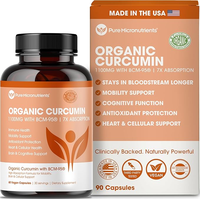 Organic Turmeric Curcumin with Black Pepper &amp BCM-95 - for Inflammatory Support Brain &amp Immune Health - 60 Vegan Turmeric Capsules 1000mg Per Serve - Herbal Curcumin Supplements