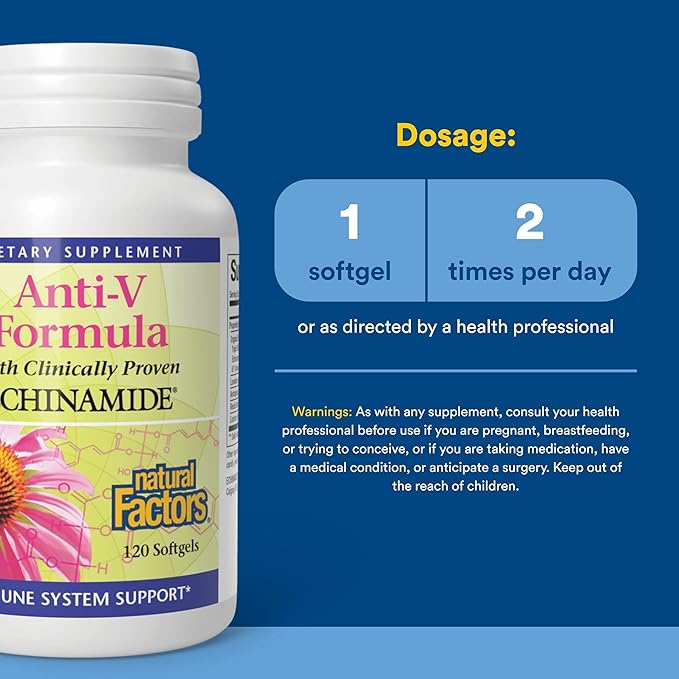 Natural Factors Anti-V Formula - Healthy Immune System Support Supplement - Herbal Immune Health Supplement with Reishi Mushroom &amp Licorice Root - 120 Softgels (120 Servings)