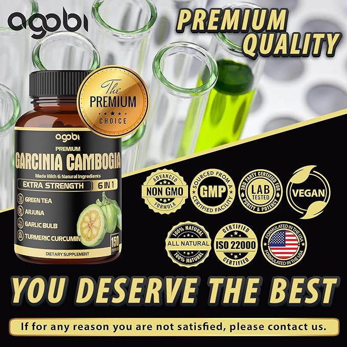 Premium Garcinia Cambogia Capsules with Green Tea Arjuna Garlic Turmeric Black Pepper - Body Health &amp Immune Support Supplement - 1 Pack 150 Caps for 5 Months