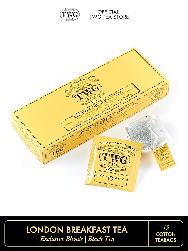 TWG Tea | London Breakfast Tea | Black Tea | Cocoa Pod | 15 Hand Sewn Cotton Teabags | Gift Set
