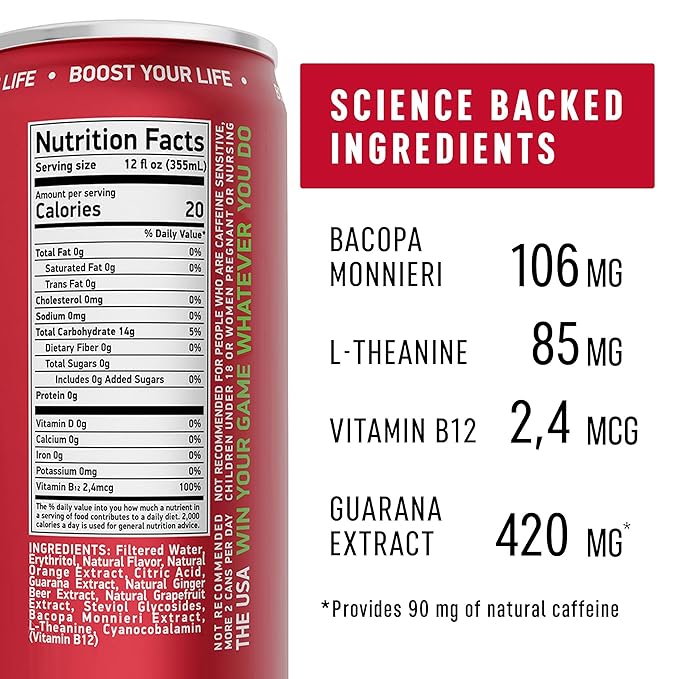 NEORON Focus + Calm | Sugar-Free Nootropic Drink for Mental Clarity - Stress &amp Burnout Support (12-Pack Ginger Kick Orange &amp Grapefruit)
