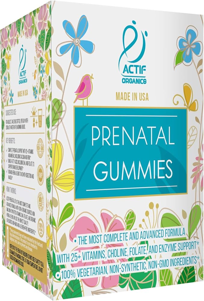 Actif Prenatal Gummies with 25+ Organic Vitamins and Organic Herbal Blend - Non-GMO 100% Vegetarian 90 Count Made in USA