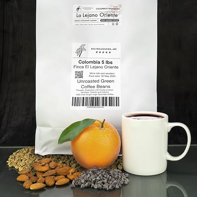 Single Origin Unroasted Green Coffee Beans From Colombia Specialty Grade Finca El Lejano Oriente Castillo and Caturra Varietals (5 lbs Colombia Natural Process)