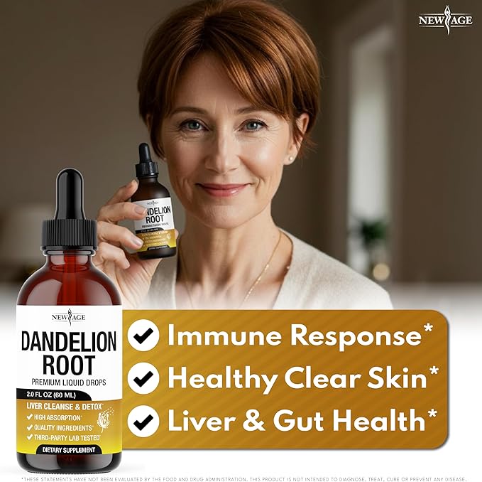 NEW AGE Dandelion Root Extract Drops - Liver Cleanse Detox Support - Dandelion Tincture for Liver Support - Vegan Sugar &amp Alcohol-Free Liquid Supplement - 4 fl oz