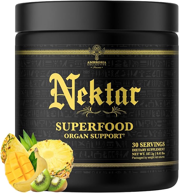 Ambrosia Nektar Superfood Powder | Cycle Support Supplement | Greens Powder Alternative | 13 Superfoods for Liver Kidney and Organ Support | 30 Servings | Fruit Symphony