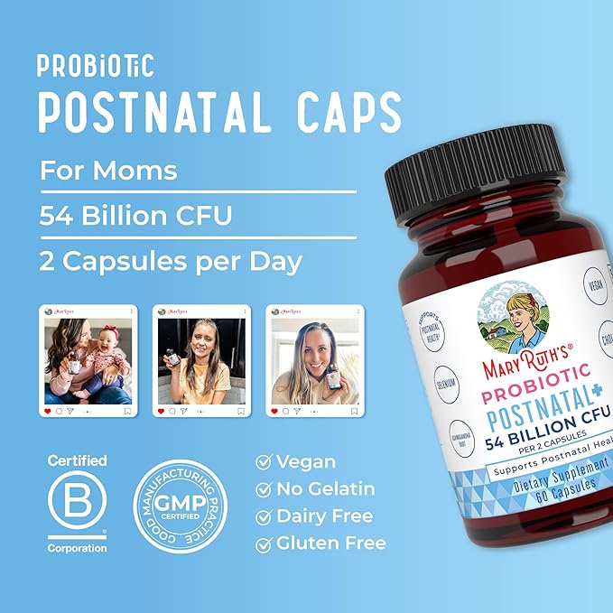 MaryRuth Organics Postnatal Probiotics for Breastfeeding Women | Nursing Probiotic Capsules with Vitamins | Minerals &amp Antioxidants | 54 Billion CFU | Non-GMO | Vegan | 30 Servings